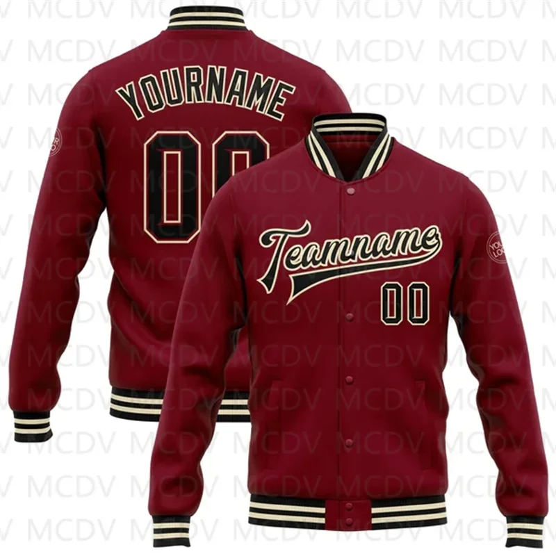 Custom Crimson Black Or-Maroon Bomber Full-Snap Varsity Letterman Jacket