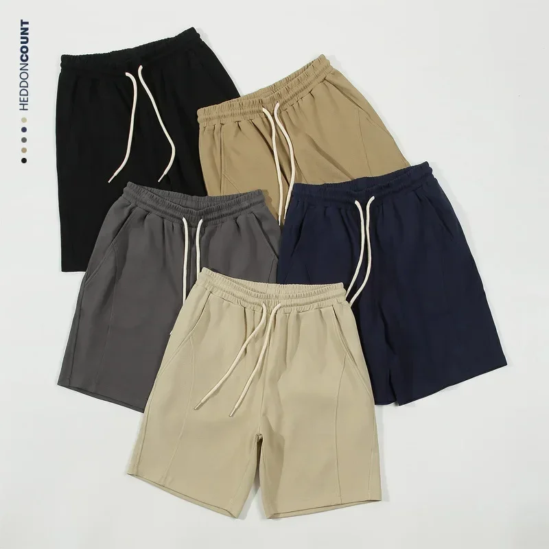 

260g Shorts Summer New Fashion Men's Casual Trendy Loose Wide Leg Solid Color Drawstring Knee Length Short Pants Male Streetwear