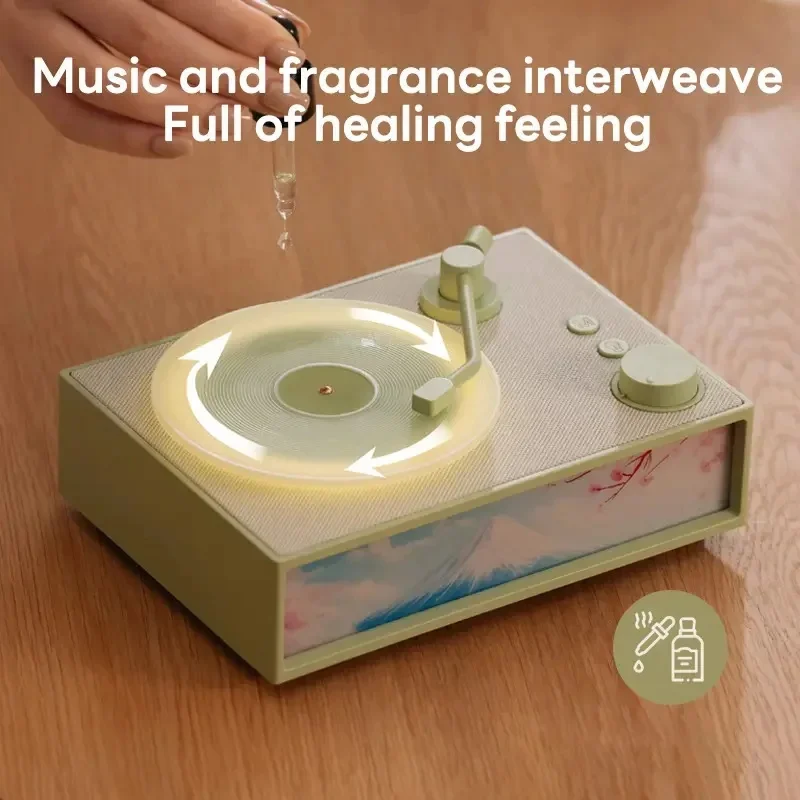 

Portable Retro Vinyl Record Music Player Bluetoot Wireless Speaker 5W Stereo Sound with Illustration Lights Essential Aroma