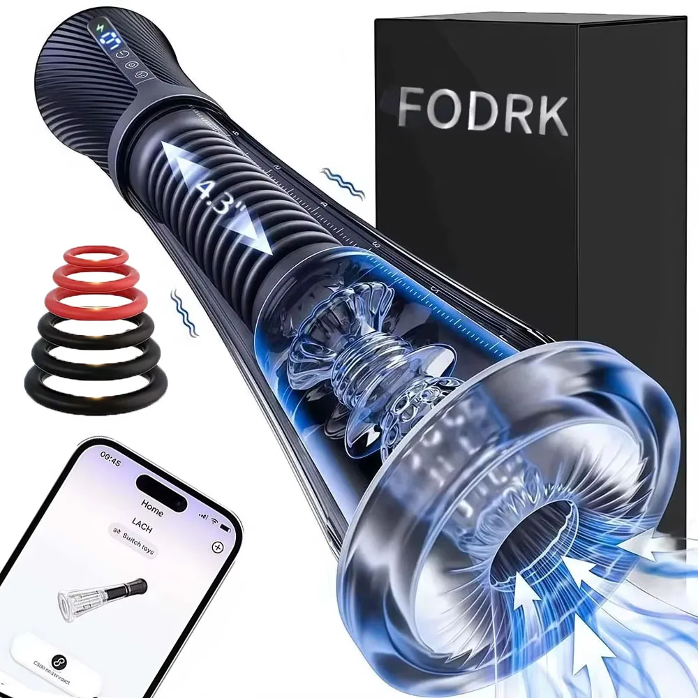 Electric Penis Pump Male Masturbators APP Control Automatic vacuum Suction with 2 Replaceable Sleeves 6 Penis Ring Adult Sex Toy