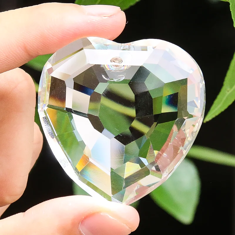 45MM Clear Charm Faceted Prism Glass Love Heart Crystal Sparkling Sun Catcher Pendant Chandelier Lamp Dangle Parts Wedding Decor