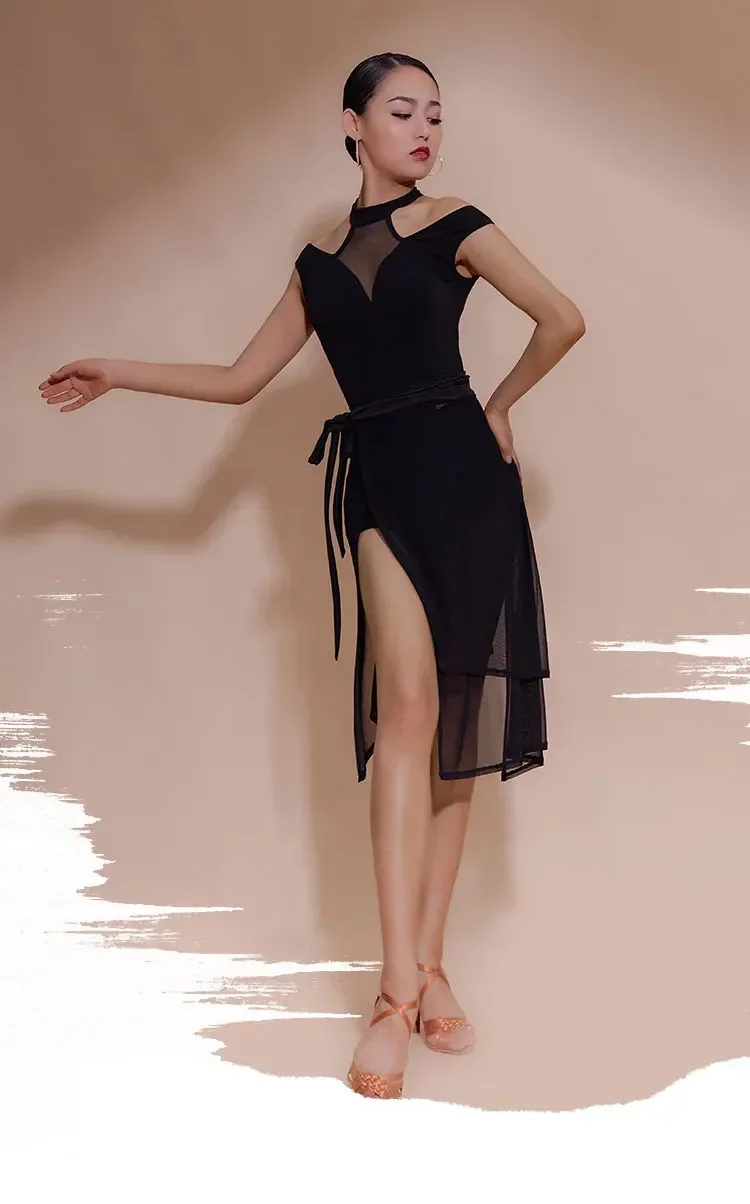 Nieuwe Dame Latin Dans Rok Volwassen vrouwen Onregelmatige Schort Cha-cha Rumba Samba Latin Sambado Split Sexy Mesh vetersluiting Praktijk Rok
