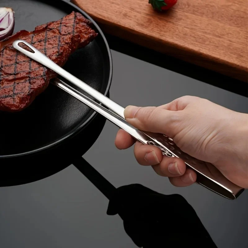 Stainless Steel BBQ Grill Tongs - Meat Clip & Barbecue Cooking Tweezers, Essential Kitchen Food Utensils
