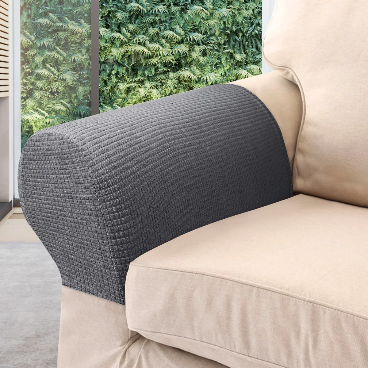 2pcs Sofa Arm Covers Comfortable Soft Armrest Cover High-Grade Spandex Stretch Arm Caps Waterproof Dustproof Furniture Protector