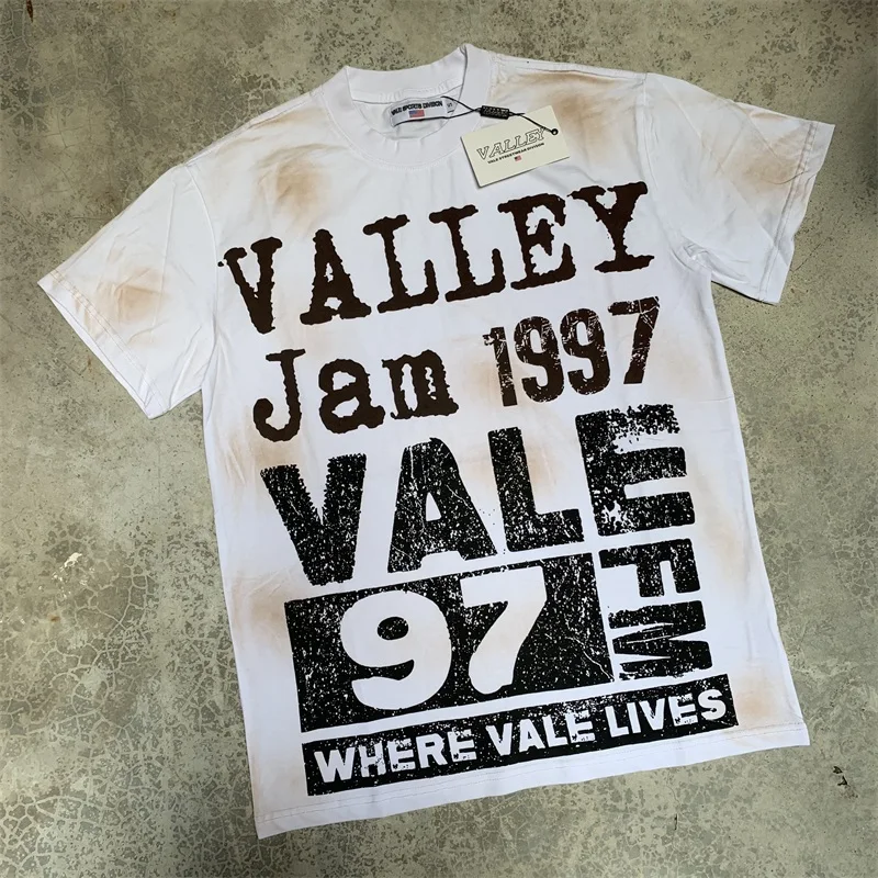 

1997 Letter Print VALLEY White T-shirts Men Women Pure Cotton Casual Short Sleeve American Retro Vale Oversized T Shirt