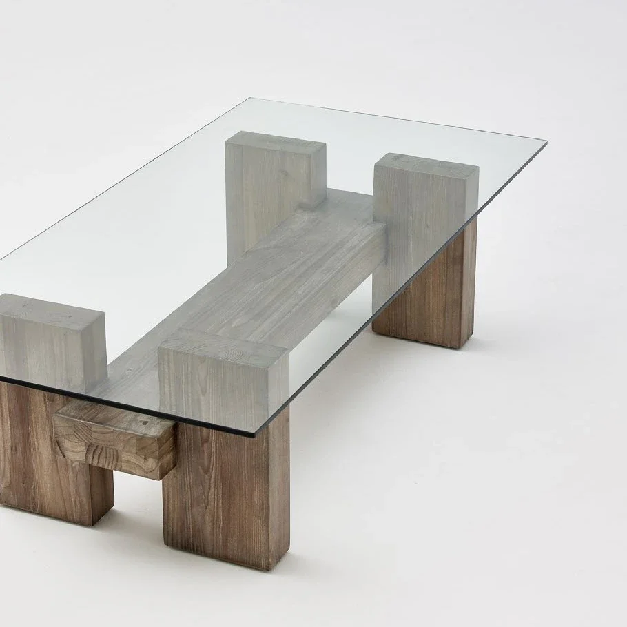 Nordic Table Wohnzimmermöbel Massivholz-Glasplatte Material Couchtische für Villa