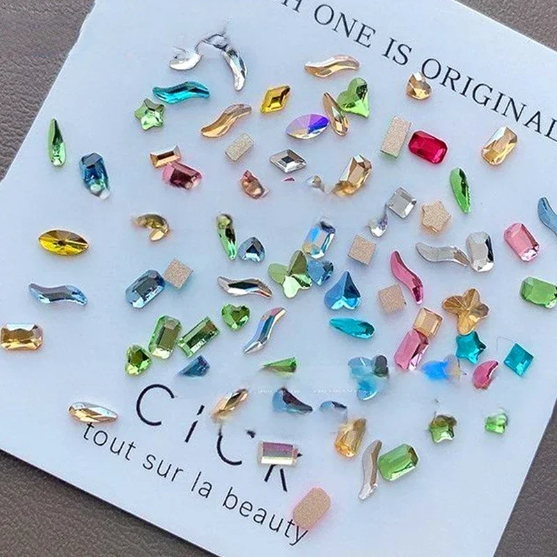 100pcs Mini Nail Art Rhinestones Crystal Acrylic Flatback Diamonds Mixed Shape Sparkle DIY Nail Luxury Manicure Accessories