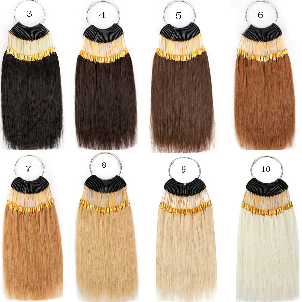 30Pcs/Set 100% Human Virgin Hair Color Ring for Human Hair Extensions and Salon Hair Dyeing Sample, Can Be Dye Any Color