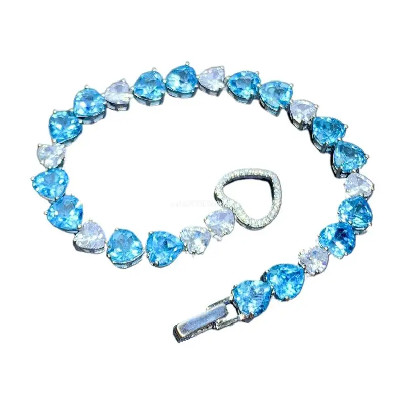 

Imitation Natural for Swiss Blue Topaz Bracelet Luxurious Heart Bracelet Fashion Jewelry Gift for Women Girls Dropship