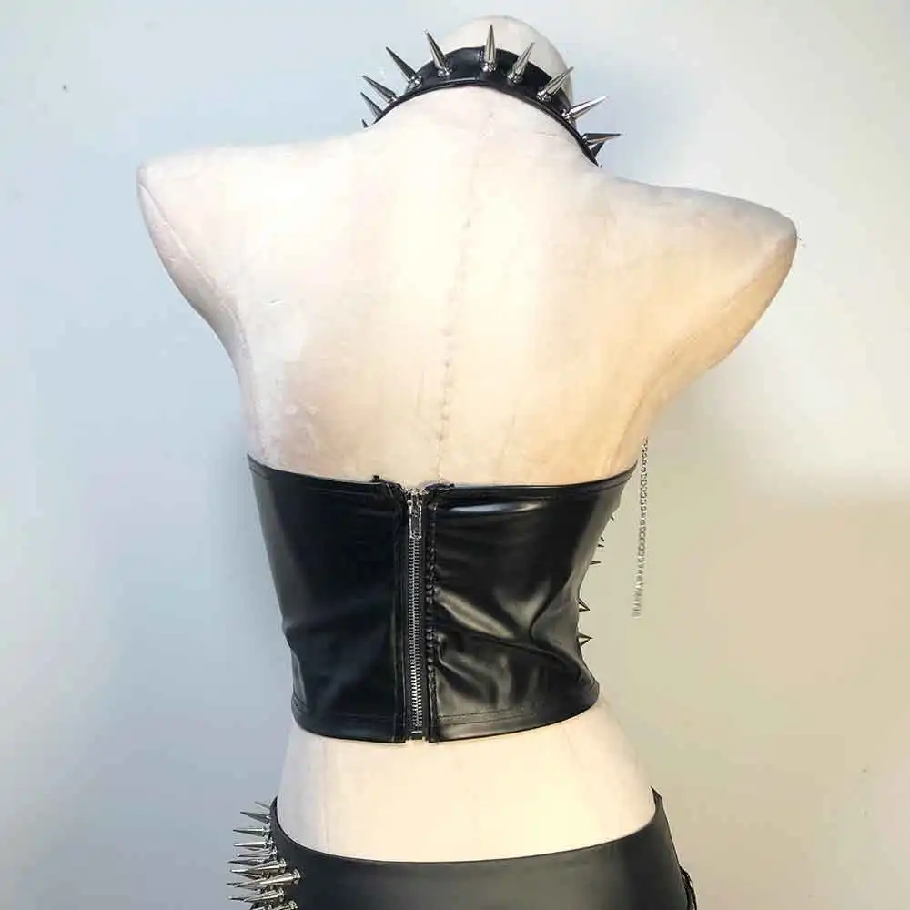 Goth Tops Spike Studded Gothic Tank Punk Rock Clothes PU leather Black Rave Y2K T-shirt Grunge Festival Emo Clothing