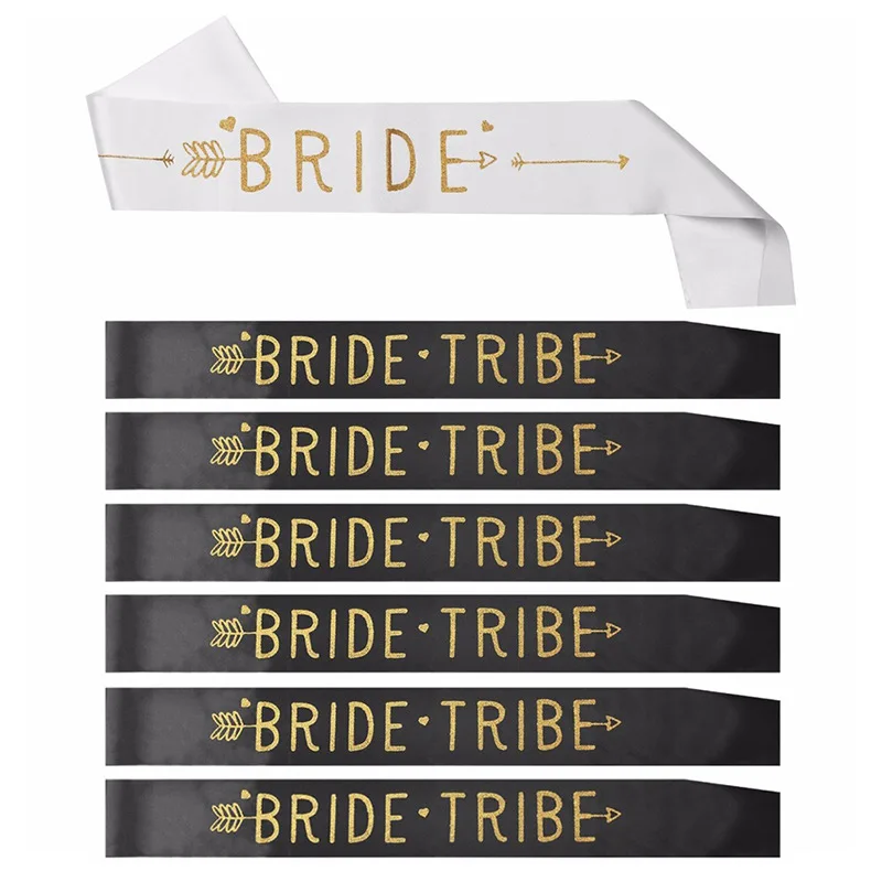 6+1pcs Team Bride Bachelorette Party shoulder strap Bride To Be Satin Sash Decoration Accessories Party Wedding Bridal Supplies