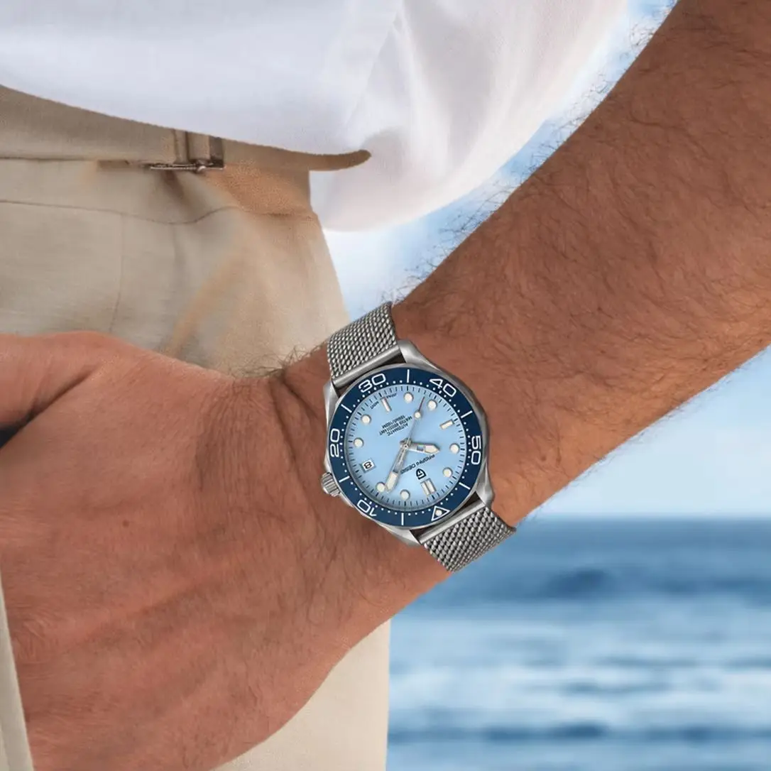 PAGANI DESIGN 2026 New Men's Diving Watches Ice Blue Sunburst Dial Automatic Watch For Men Sapphire crystal Mechanical Watch Men