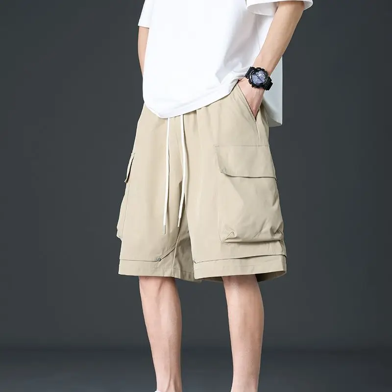 

Новые летние мужские шорты-карго, повседневные модные прямые свободные широкие брюки, корейские студенческие молодежные короткие брюки на шнурке