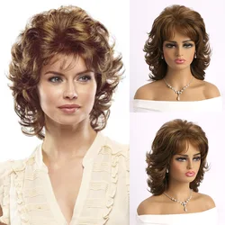 European and American  Women's Wigs Synthetic Curly Wig For Brown Hair Slanted Bangs Fluffy Short Wave Curly Fashion Head Cover