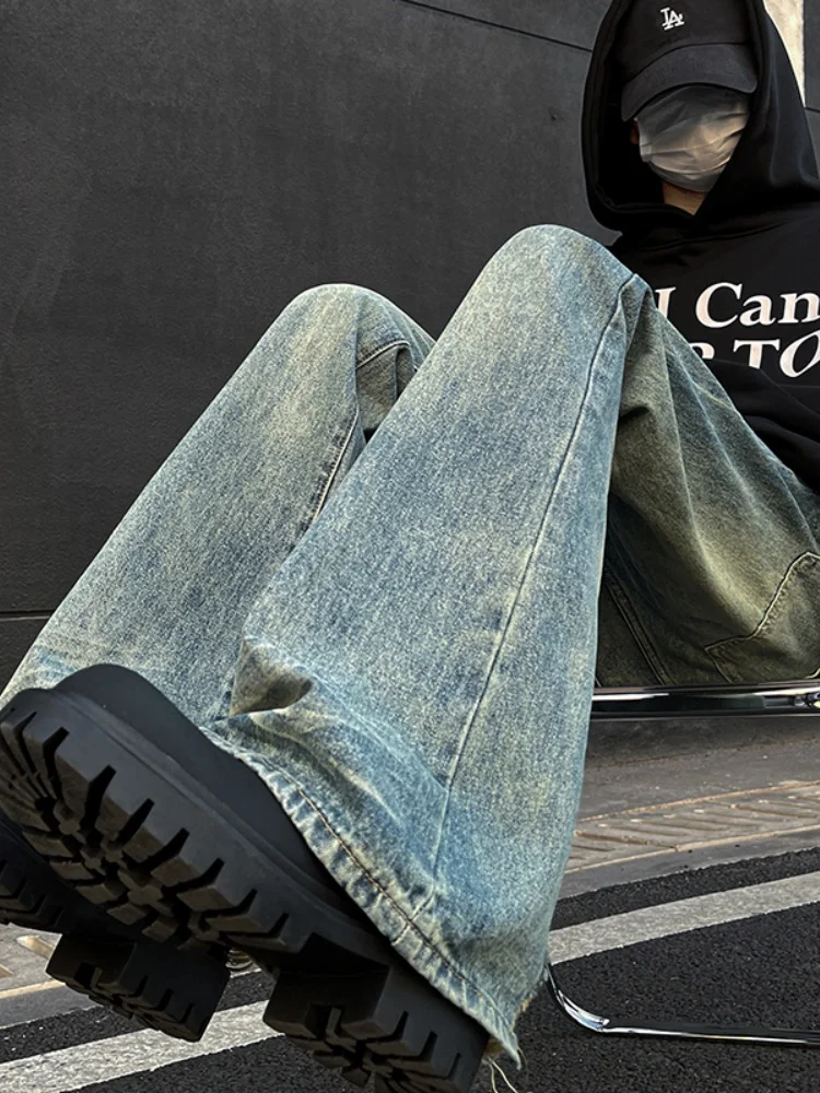 

Retro American Vibe Men's Jeans Fall Faion High Street Micro Flared Straight Leg Long Trousers Cool And Haome