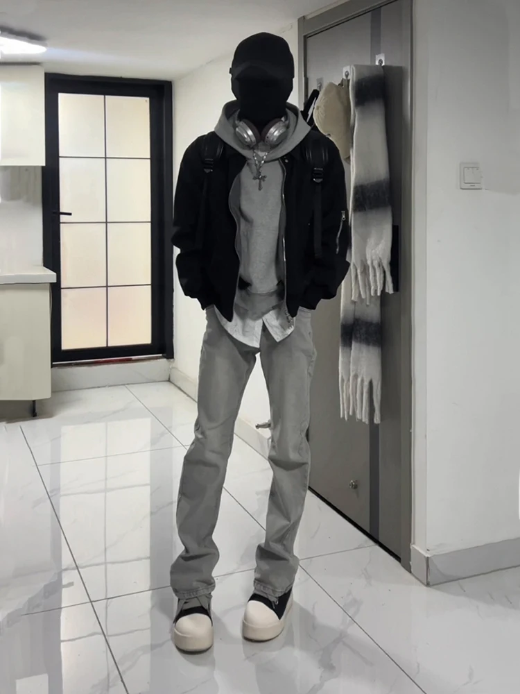 

American Retro Cement Color Straight Leg Men's Jeans High Street Pants Spring Autumn Cleanfit Long Trousers Wide Leg Jeans