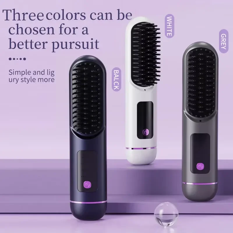 EE1  Best Selling USB Charging Ceramic Heating LCD Display Wireless Portable 2 in 1 Straight Hair Comb for RV and Hotel