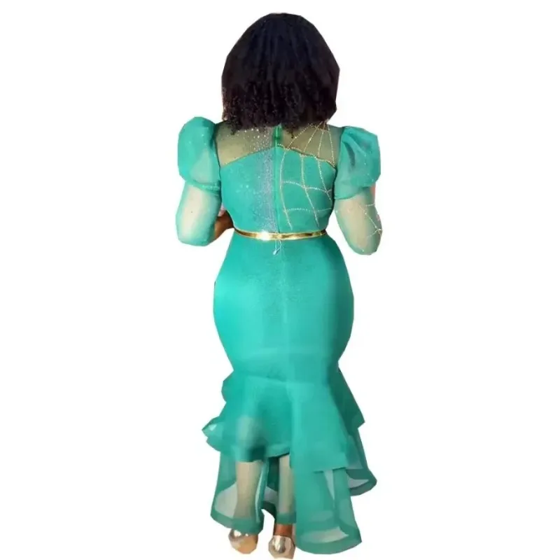 فساتين أفريقية مخصصة للنساء ترتر مساء حفل زفاف فستان حورية البحر الأفريقي نصف كم فستان طويل Dashiki الأفريقي C #2