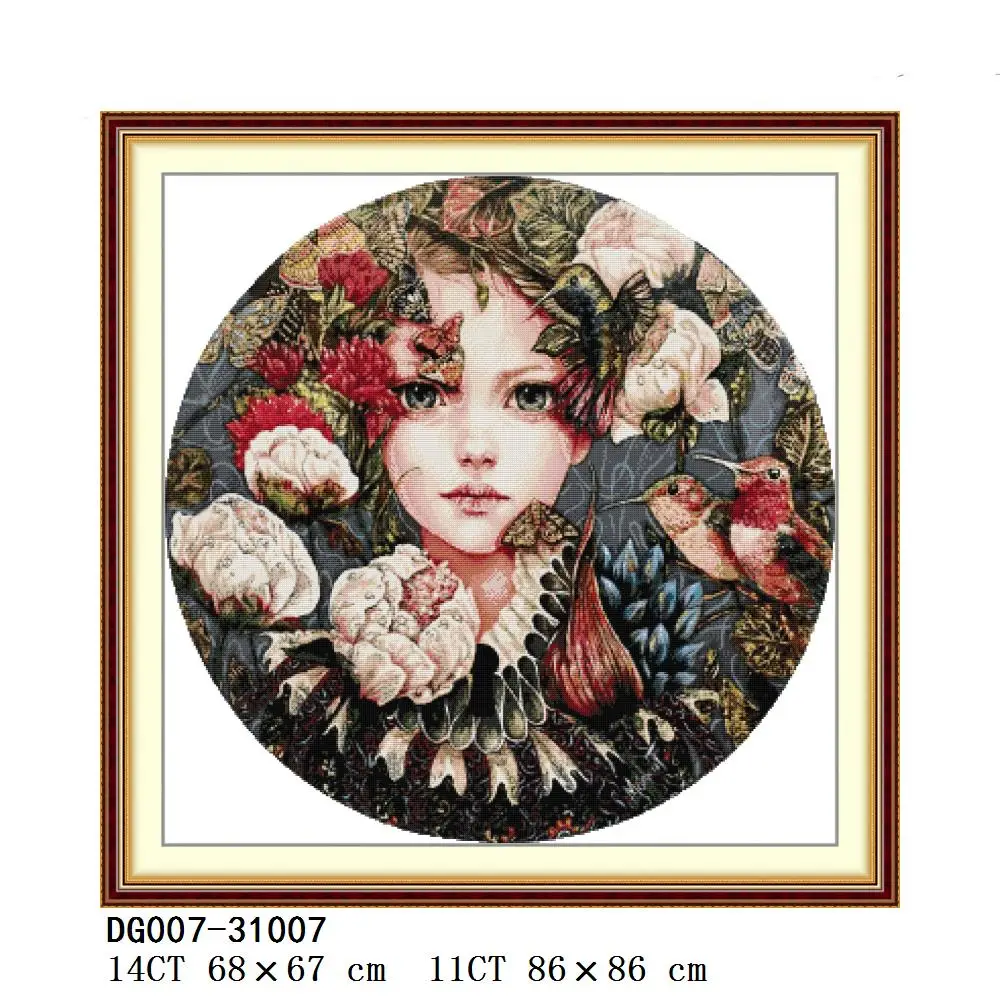 Joy Sunday Andromeda Berries Two Little Girls Cross Stitch Kits, counted Stamped Canvas Cross Stitch, DG007, RA201