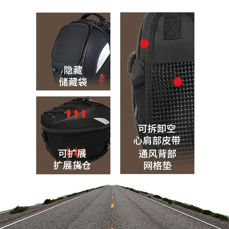 Motorcycle Rear Tail Bag Multifunctional Waterproof Expandable Helmet Storage Backpack for Motorbike Riding Travel Luggage Pack