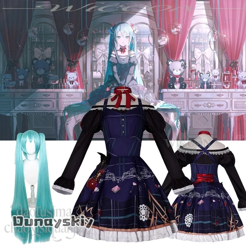 

Game Project Sekai VSWL2 Cosplay Pjsk Mikuuu aBcAcs@Outfit Retro Dark Color Dress Goth Lolita Kawaii Green Blue Twin Ponytails