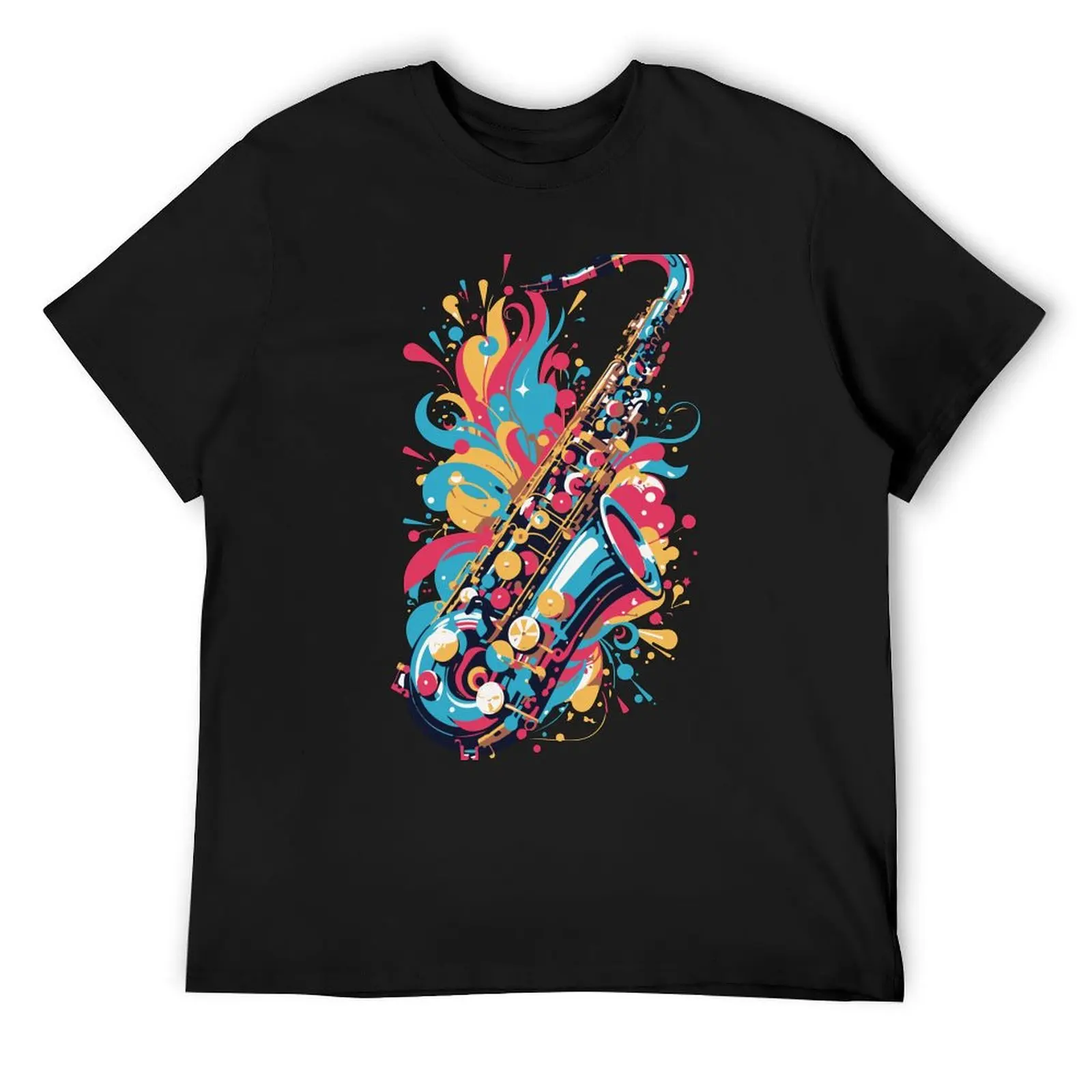 Saxophone Player Musical Notes Jazz T-Shirt plain essential t shirt fruit of the loom mens t shirts