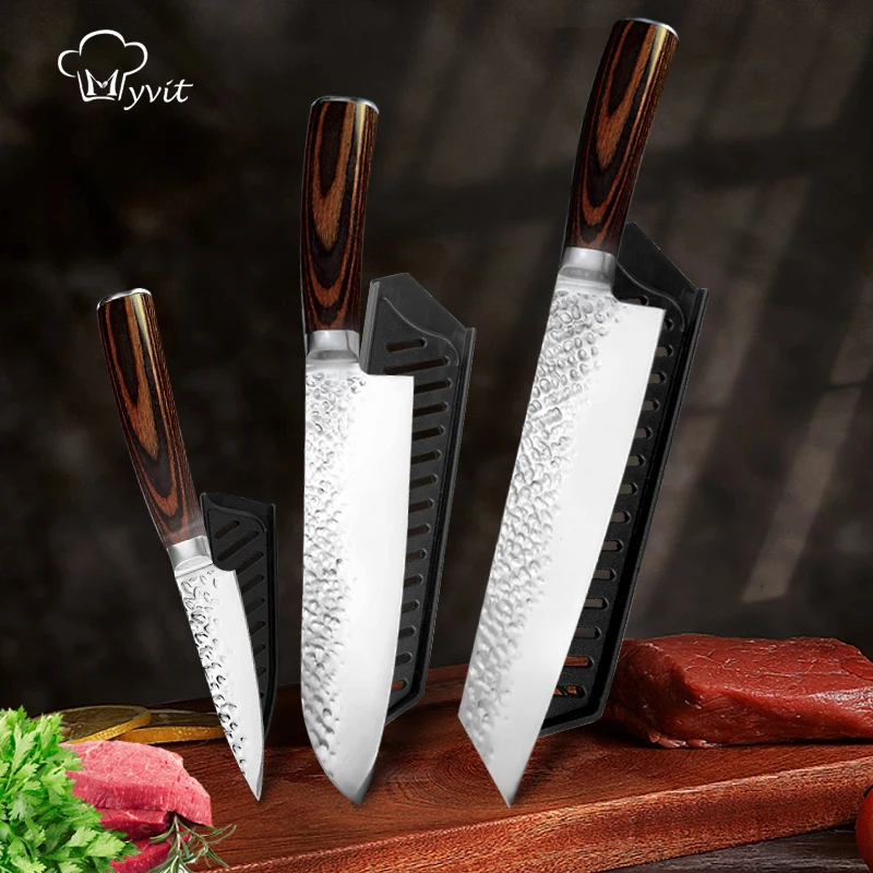 Chef Knives Set for Kitchen 5 7 inch High Carbon Stainless Steel 7CR17 440c Frozen Meat Fish Utility Paring Knife Cutter