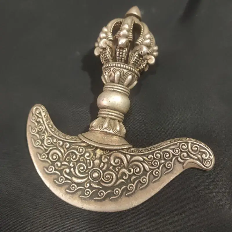 tibetan-buddhism-antique-white-bronze-exquisite-crafts-vajra-pestle-axe-nepalese-buddhist-ritual-item-ornaments