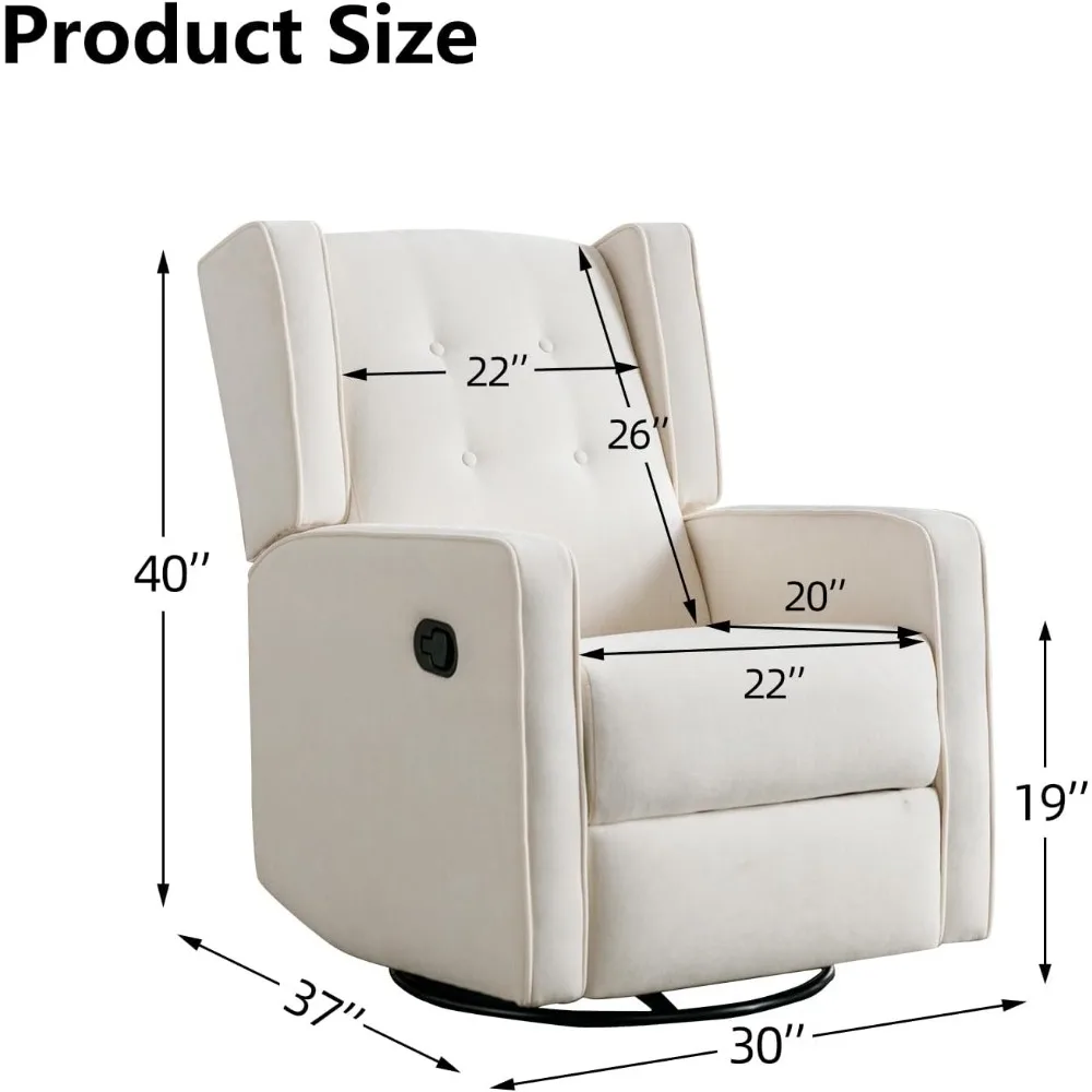 Swivel Rocker Recliner Chair, Nursery Glider Chair, Nursery Rocking Chairs, Manual Reclining Chair, White