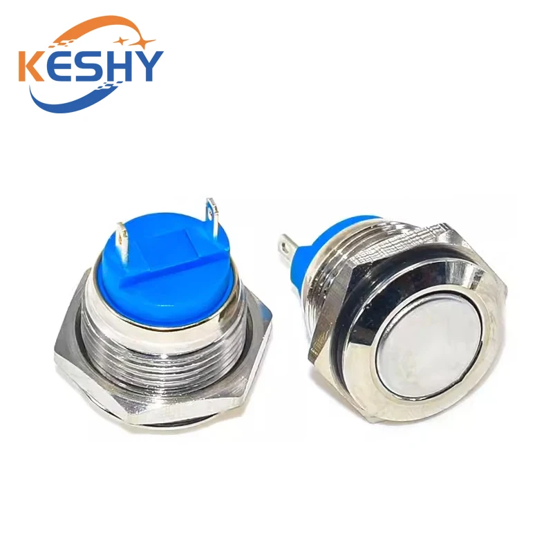 16mm 1NO High Flat Head Waterproof Momentary Reset Metal Push Button Switch Screw Terminal Car Engine Doorbell PC Power Switch