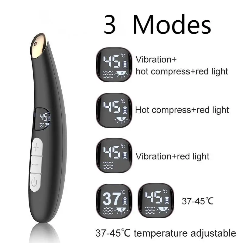 Dispositivo de beleza com varinha de elevação ocular 3 em 1, luz vermelha vibratória 98 ° F a 113 ° Massageador de olhos com display LCD F para inchaço de círculo escuro de olhos secos