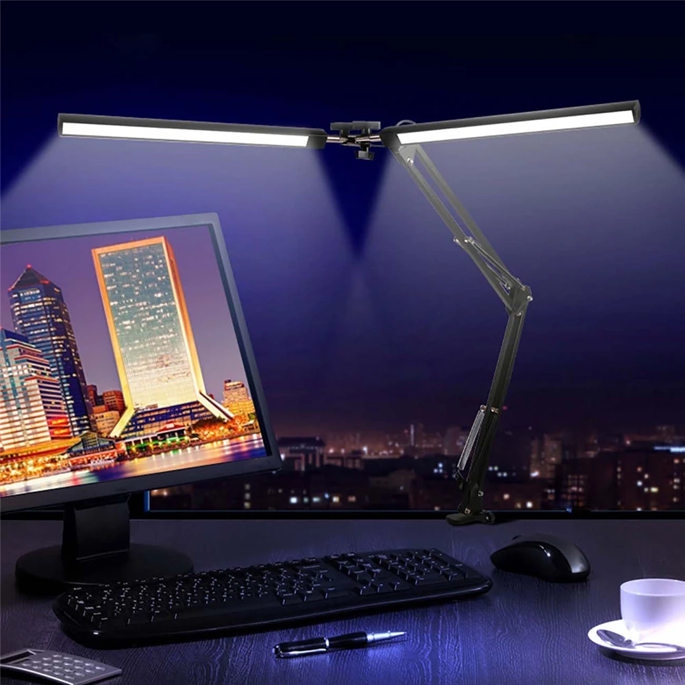 

12V Reading Desk Lamp with 120LEDs Lights 24W Double-Headed Multifunctional Table Lamp Table Clamp Folding Light for Office