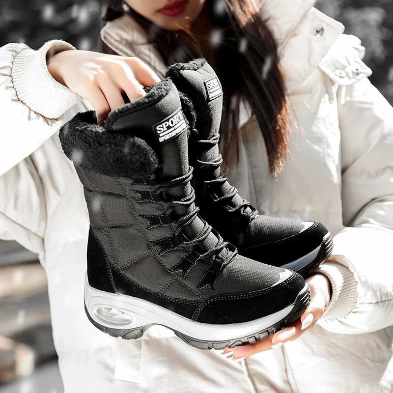 2023 Women Boots Winter Keep Warm Quality Mid-Calf Snow Boots Ladies Lace-up Comfortable Waterproof Booties Chaussures Femme