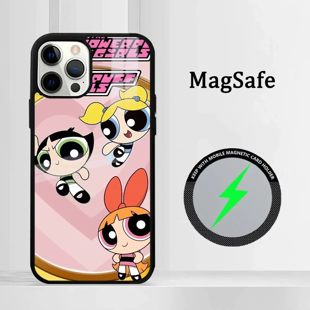 Powerpuff Girls Phone Case For iPhone 15 14 13 12 11 Pro Max Plus Mini Mirror Magnetic Cover