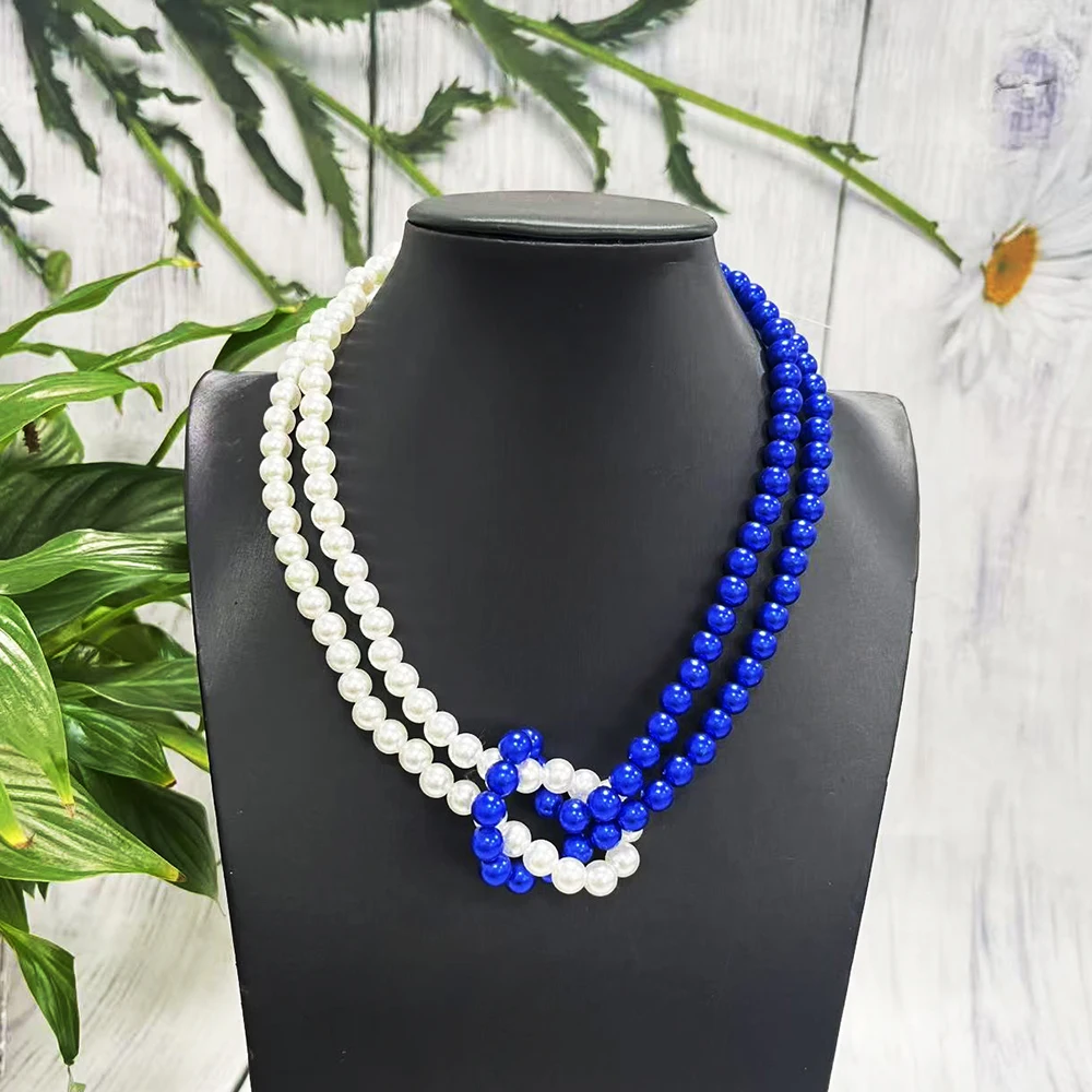 8MM Blue and White Pearl Necklace Suitable for ZOB Members to Wear to Parties