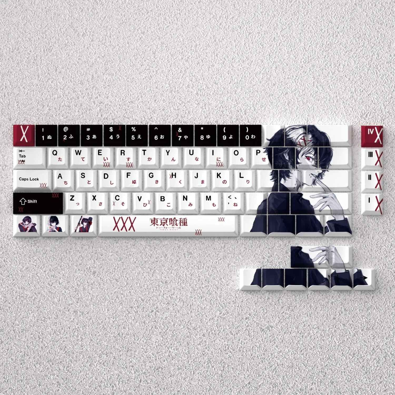 

73 клавиши PBT Keycaps JUZO SUZUYADye Sub Cherry Height Синий Аниме Комикс Токийский Гуль для 60% 65% 68% Механическая клавиатура Mad 60he