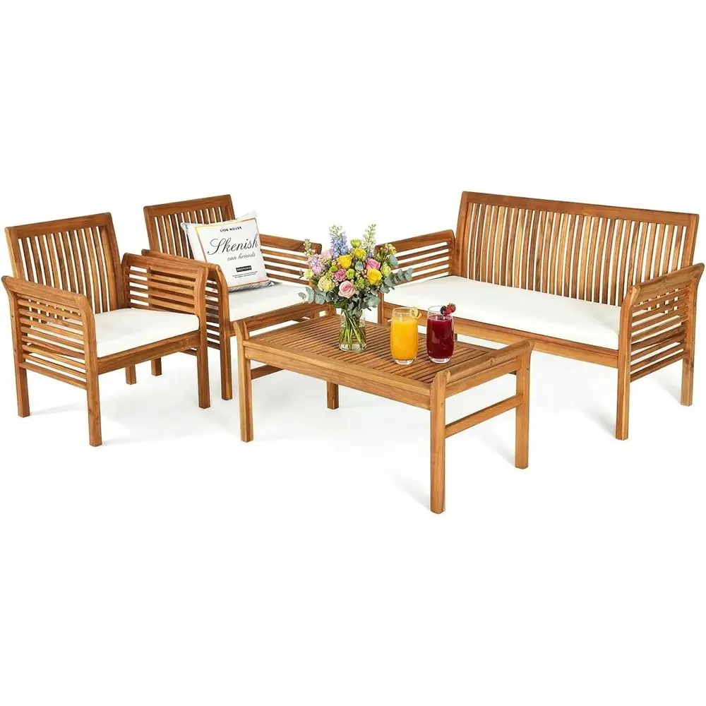 

Outdoor Acacia Wood Sofa Set with Water-Resistant Cushions, Patio Furniture for Backyard, Poolside
