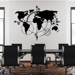 Large World Map Compass Camping Rv Wall Decal Office Travel Adventure Geometric World Map Wall Sticker Kids Room Vinyl Decor