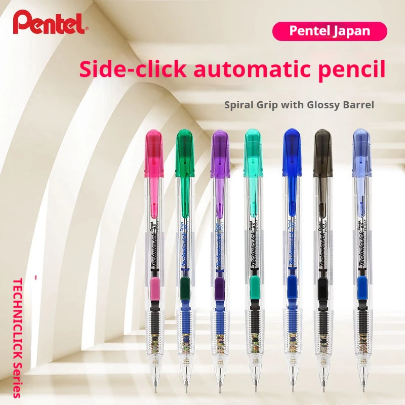 Japan Pentel PD105/107 Side-click TelescopicTransparent Mechanical Pencil 0.5/0.7mm Office Students Writing& Drawing Stationery