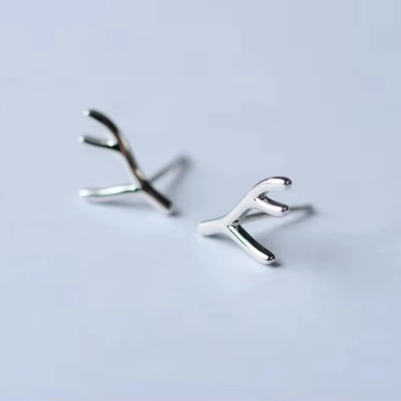 Real 100% 925 Sterling Silver antlers Stud Earrings for Women Girls Fashion sterling-silver-jewelry brincos brinco