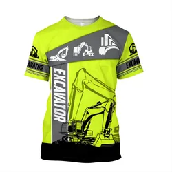 Excavator 3D HD Digital Printing A Summer Men's T-shirt Tool Trend Street O Collar Fully Matches Large Size Top Short Sleeve