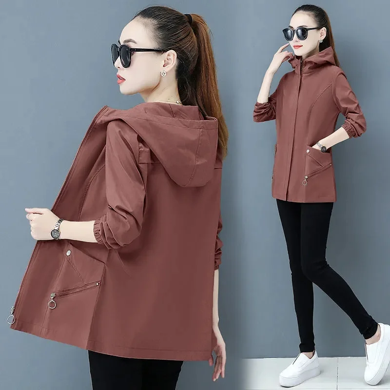 2023 New Autumn Women's Jackets Long Sleeve Windbreaker Female Causal Hooded Bomber Jacket Basic Coats Loose Outwear XXXXL