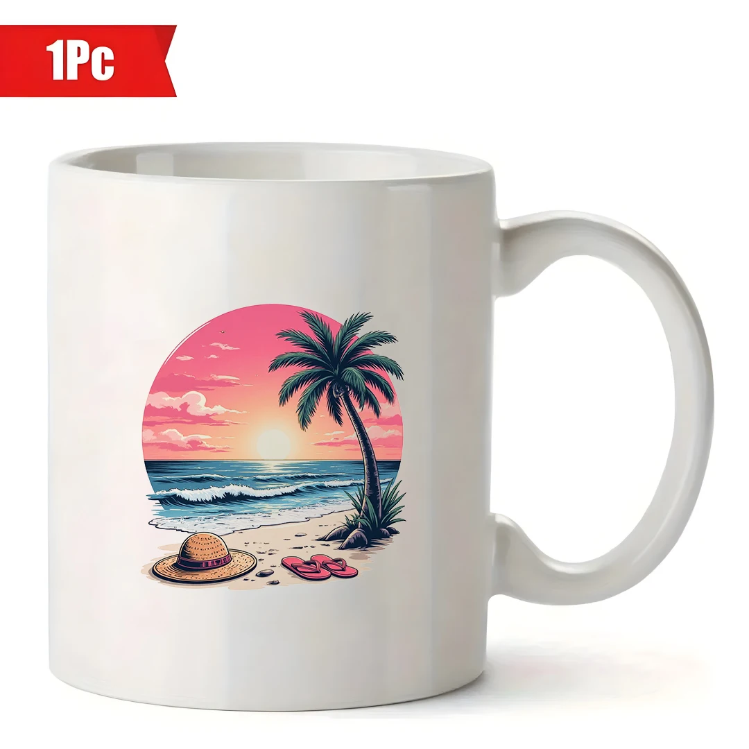Tasse de coucher de soleil de plage de 11oz + tasse d'oiseau de noix de coco de dessin animé tasse de bureau familial de noël tasse de boisson élégante