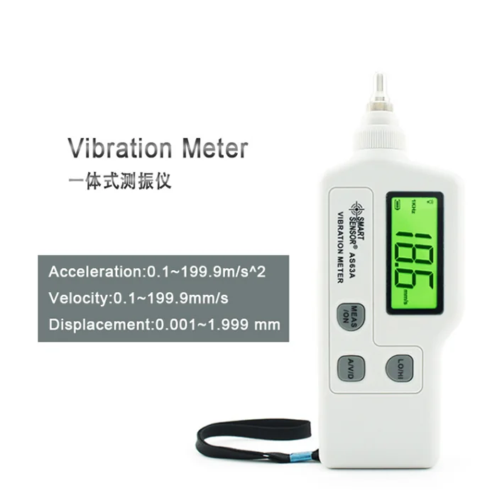 AS63A Digital Vibration Meter with LCD Screen Vibration Analyzer Tester AC Output Acceleration/Velocity/Displacement Measurement