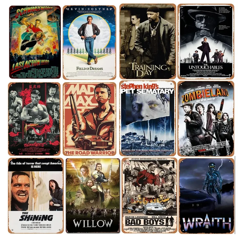 لافتة قصدير لملصق الفيلم القديم العتيق - يوم التدريب Bad Boys Mad Max Shabby لتزيين الحائط المعدني، مثالية للوحات غرفة المنزل #1