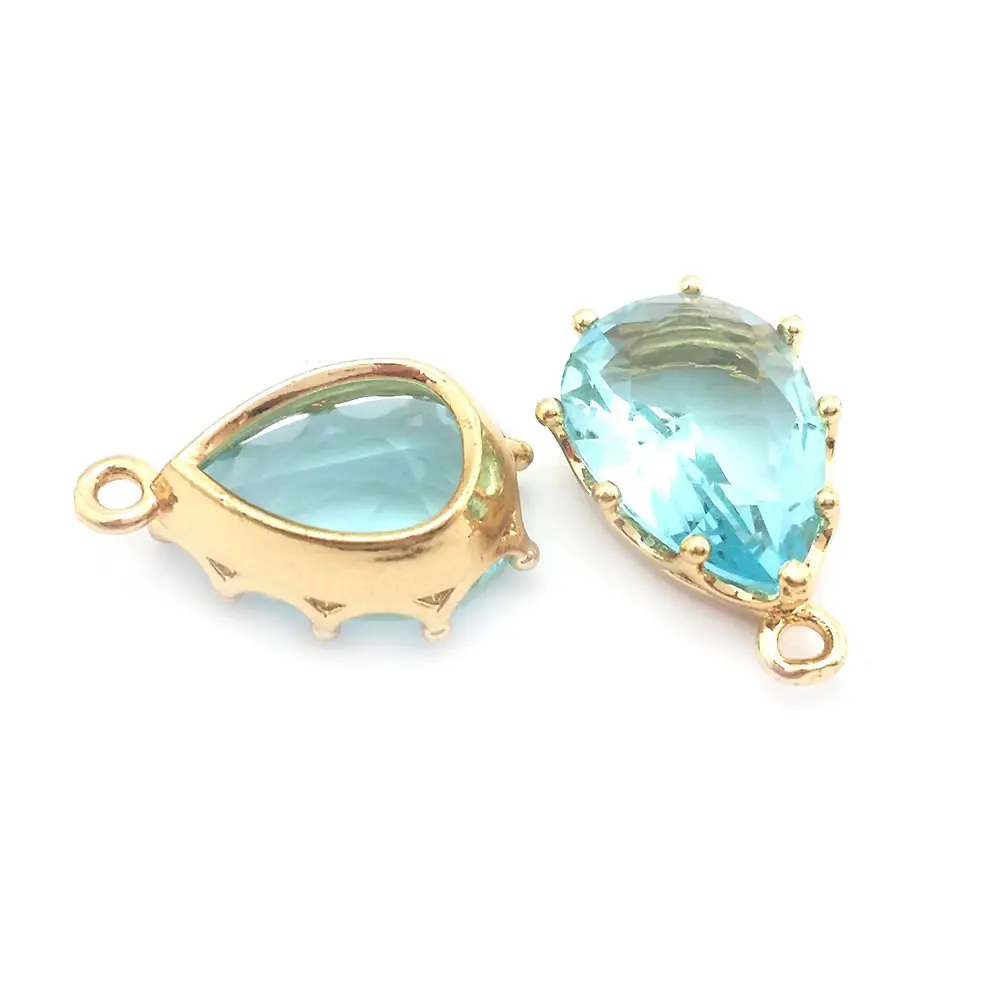 6PCS 18x11MM 22x14MM High Quality Champagne Gold Color Brass and Glass Tear Drop Shape Colourful Glass Beads Charms Pendants