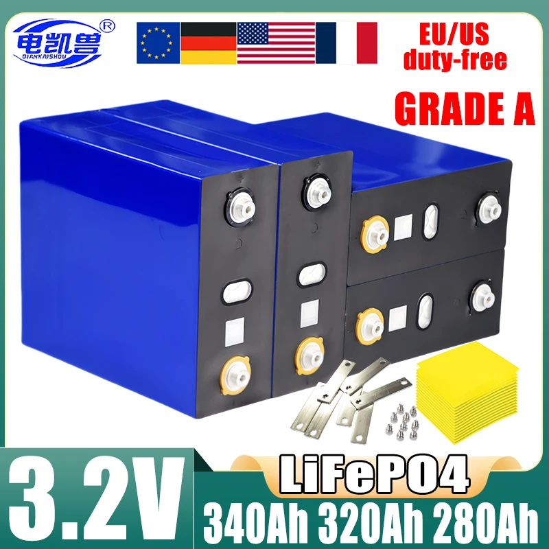 

3.2V 280Ah 320Ah 340Ah Grade A Lifepo4 battery, lithium iron phosphate rechargeable battery, suitable for DIY 12V 24V RV solar