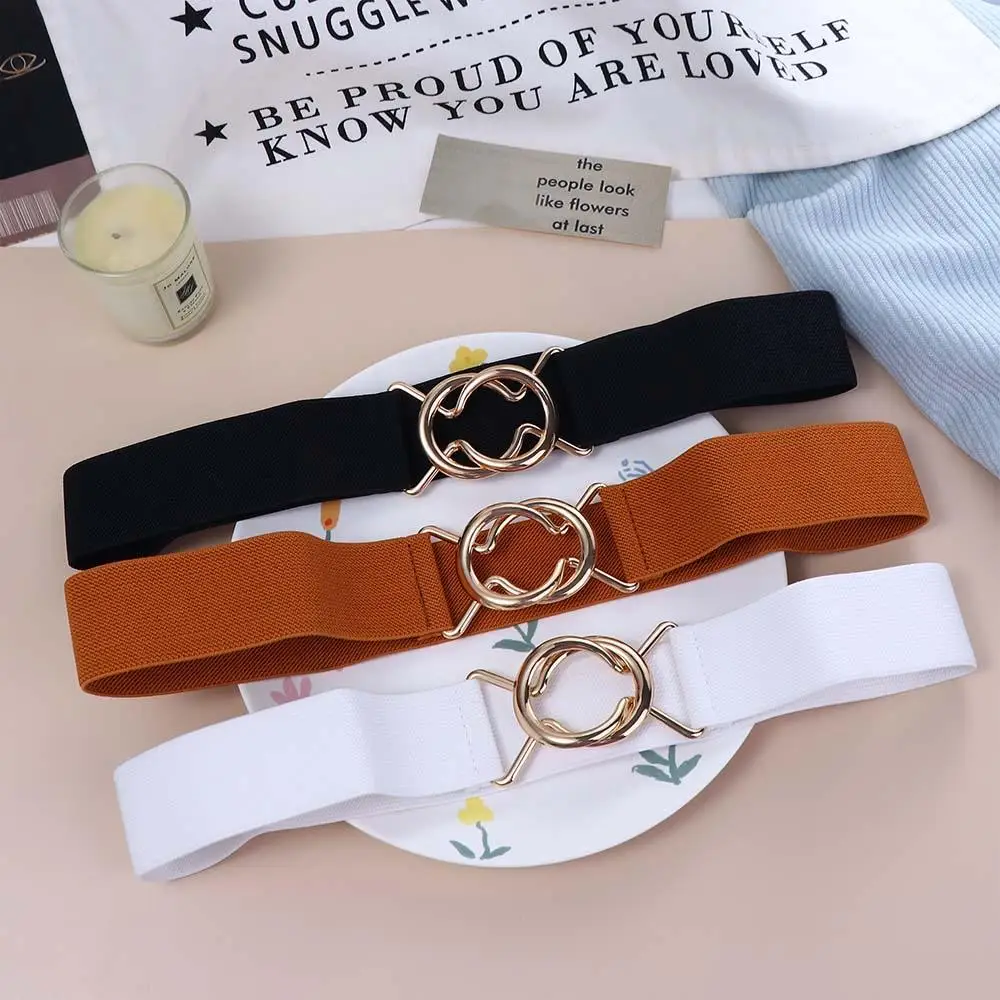 بلون مشبك معدني عقدة فستان الديكور النساء حزام خصر مرن حزام الخصر الإناث الخصر الذهب مشبك دائري حزام