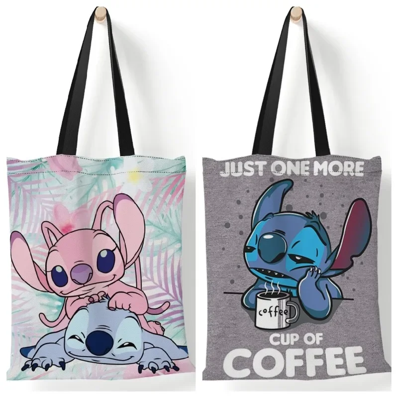 Disney Stitch Large Capacity Shopping Bags Tote Bags Anime Lilo and Stitch Women's Canvas Handbags  Girls Gifts  35x40cm