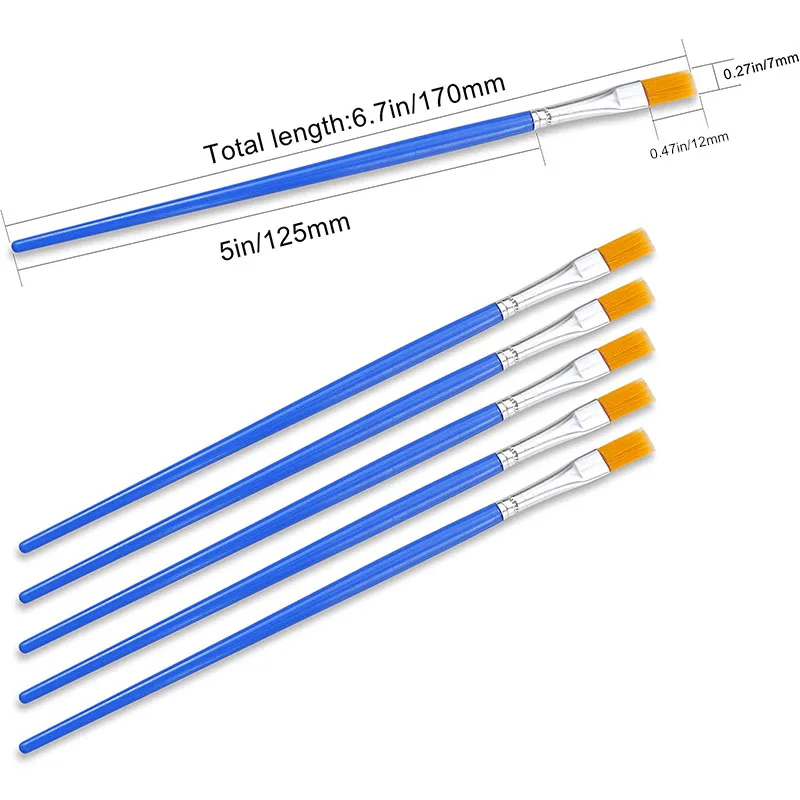 Pinceles planos de nailon para niños, pinceles de pintura al óleo con pelo de nailon, mango de plástico para Arte Fino, acrílico, acuarela, 30 piezas